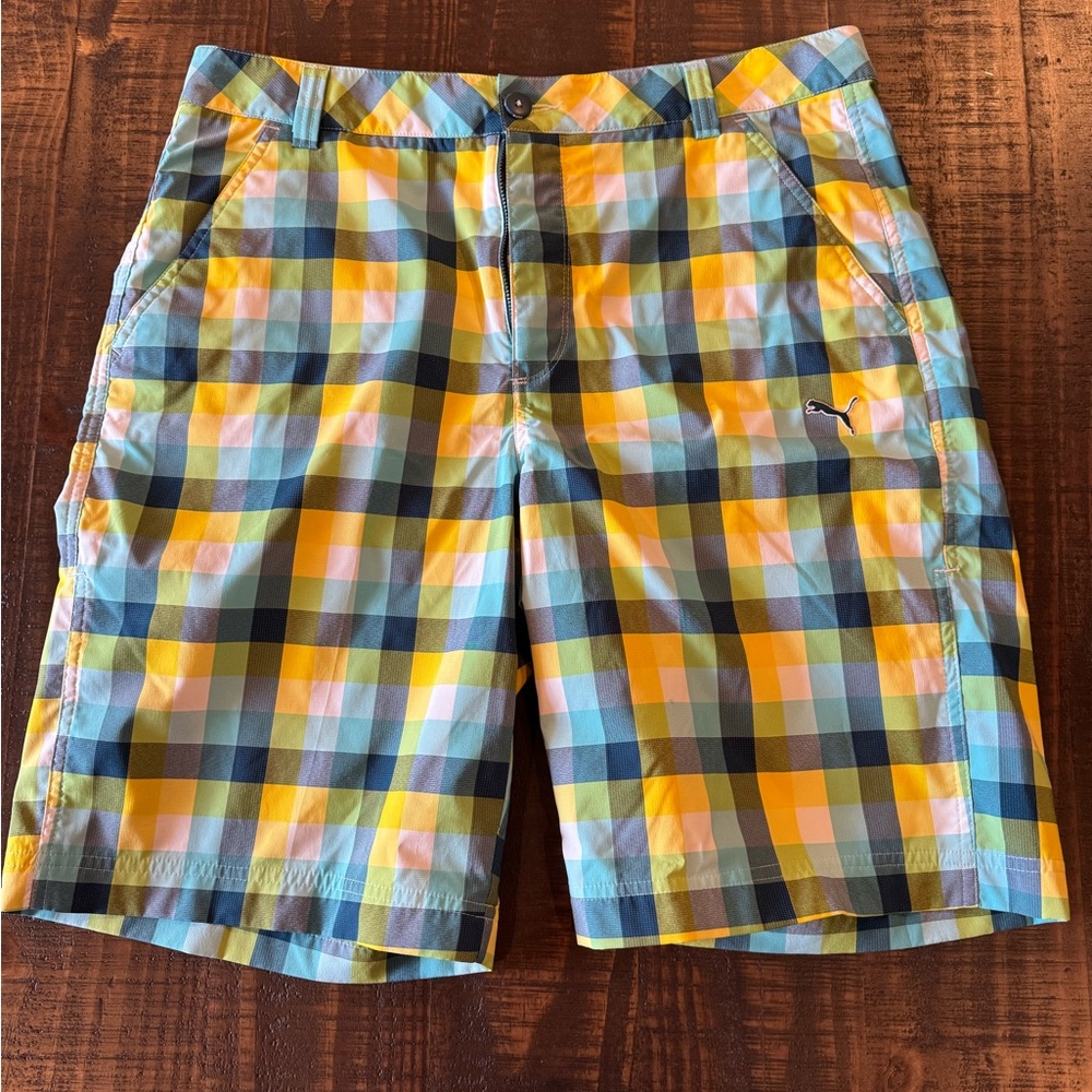 Puma gold shorts Plaid Checkered Shorts with Logo
